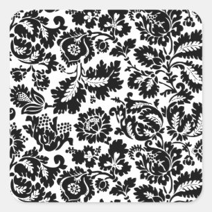 William Morris Black White Venetian Floral Pattern Square Sticker