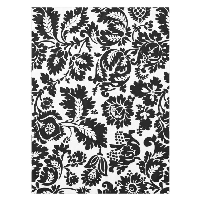 William Morris Black White Venetian Floral Pattern Tablecloth (Front)
