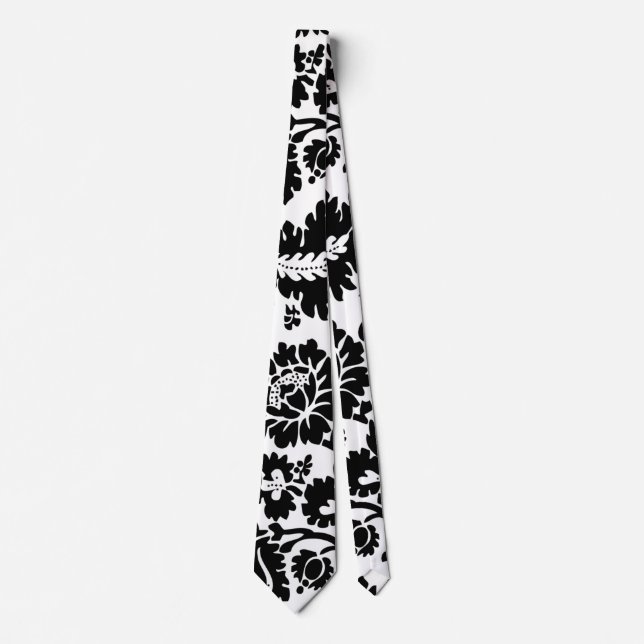William Morris Black White Venetian Floral Pattern Tie (Front)