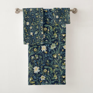 William Morris Blackthorn Blue White Green Floral Bath Towel Set