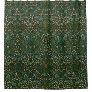 William Morris Blackthorn Blue White Green Floral  Shower Curtain