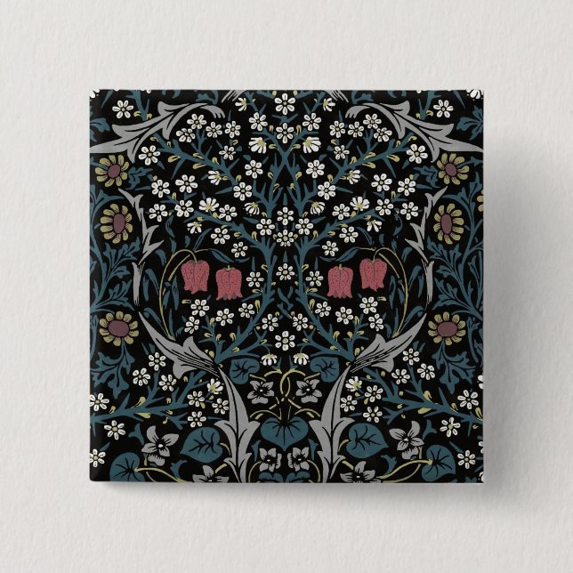 William Morris Blackthorn Floral Art Nouveau 15 Cm Square Badge (Front)