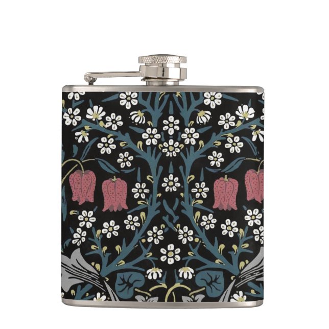 William Morris Blackthorn Floral Art Nouveau Hip Flask (Front)