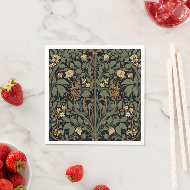 William Morris Blackthorn Floral Art Nouveau Napkin (Insitu)