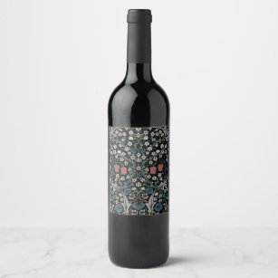 William Morris Blackthorn Floral Art Nouveau Wine Label