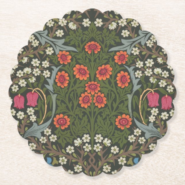 William Morris Blackthorn Garden Flower Classic Paper Coaster (Front)