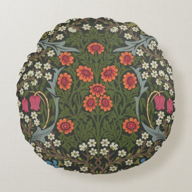 William Morris Blackthorn Garden Flower Classic Round Cushion (Front)
