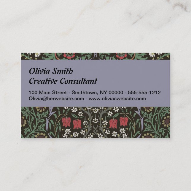 William Morris Blackthorn Tapestry Floral Business Card (Front)