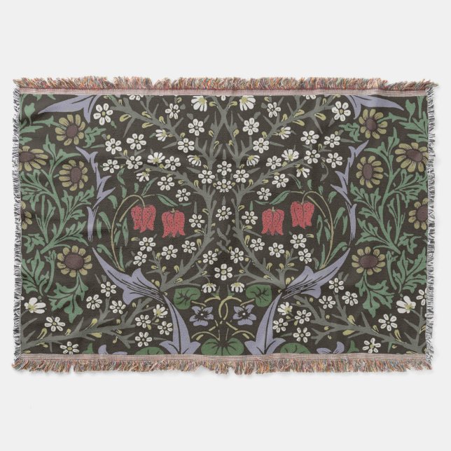 William Morris Blackthorn Tapestry Floral Throw Blanket (Front)