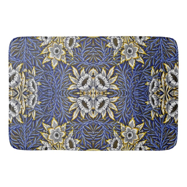 William Morris Blue and Gold Tulip Willow Design Bath Mat (Front)