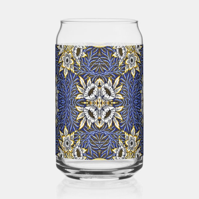 William Morris Blue and Gold Tulip Willow Design Can Glass (Front)