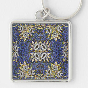 William Morris Blue and Gold Tulip Willow Design Key Ring