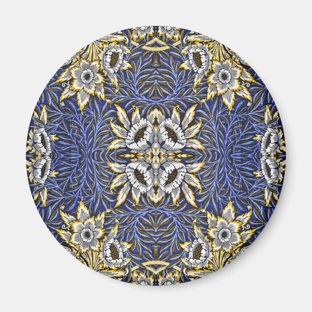 William Morris Blue and Gold Tulip Willow Design Magnet (Front)
