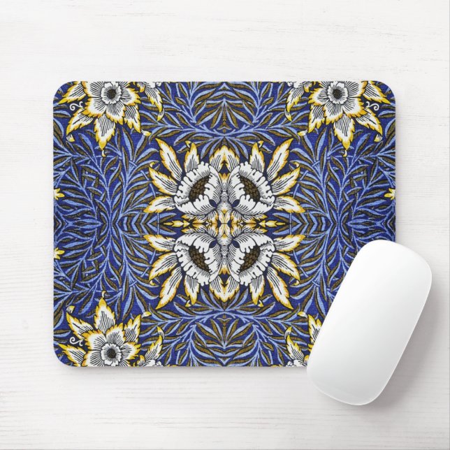 William Morris Blue and Gold Tulip Willow Design Mouse Mat (With Mouse)