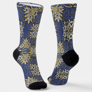 William Morris Blue and Gold Tulip Willow Design Socks