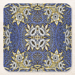 William Morris Blue and Gold Tulip Willow Design Square Paper Coaster