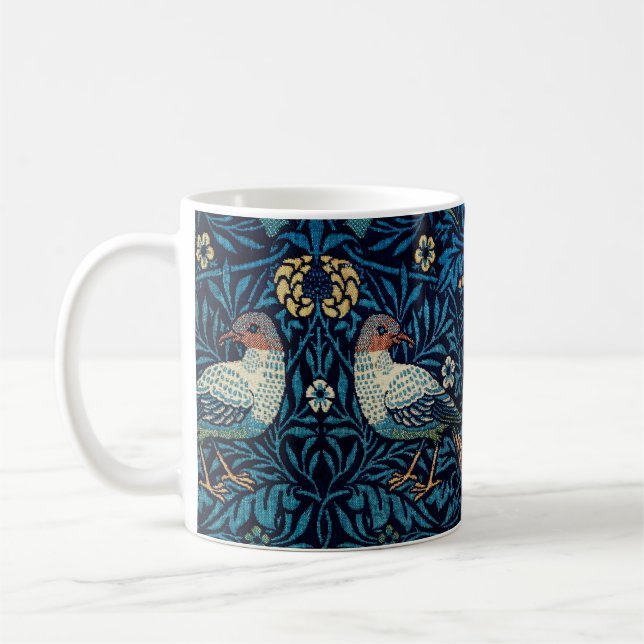 William Morris Blue Birds Floral Tapestry Classic Coffee Mug (Left)