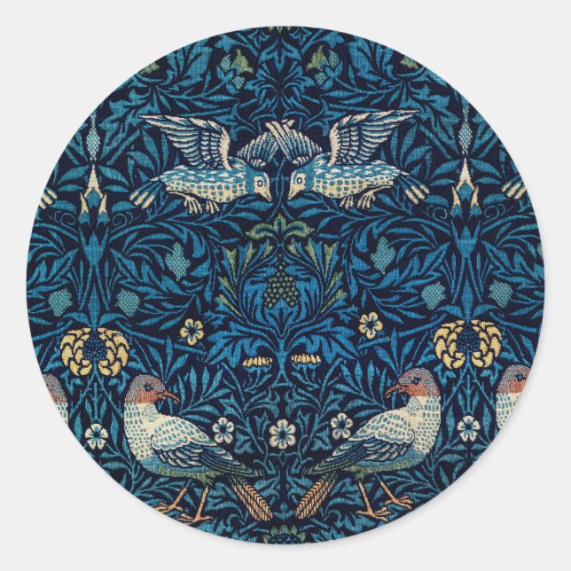 William Morris Blue Birds Tapestry Classic Round Sticker (Front)