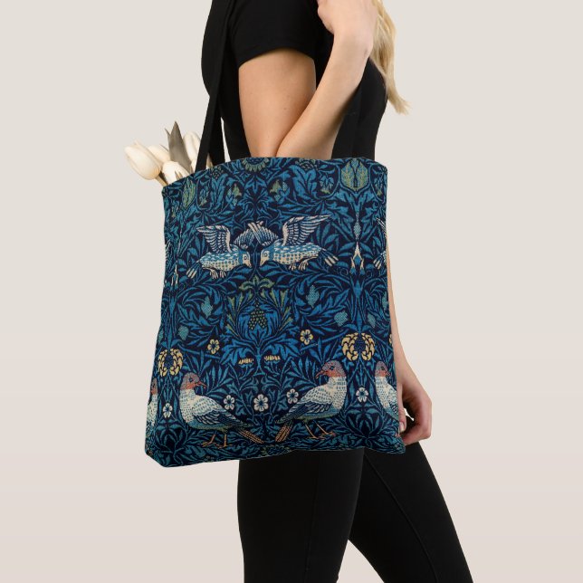William Morris Blue Birds Tapestry Classic Tote Bag (Close Up)