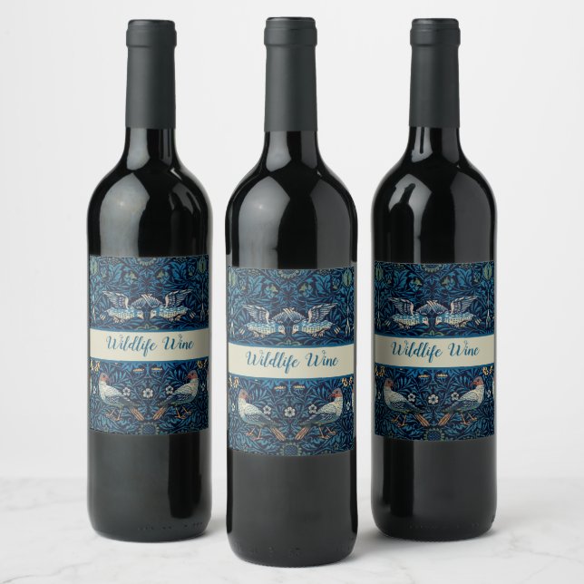 William Morris Blue Birds Tapestry Classic Wine Label (Bottles)
