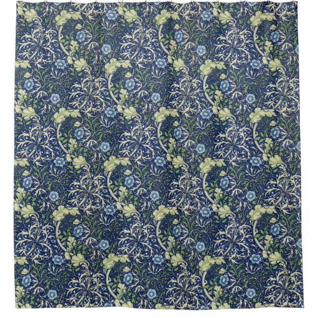 William Morris Blue Daisies Shower Curtain (Front)
