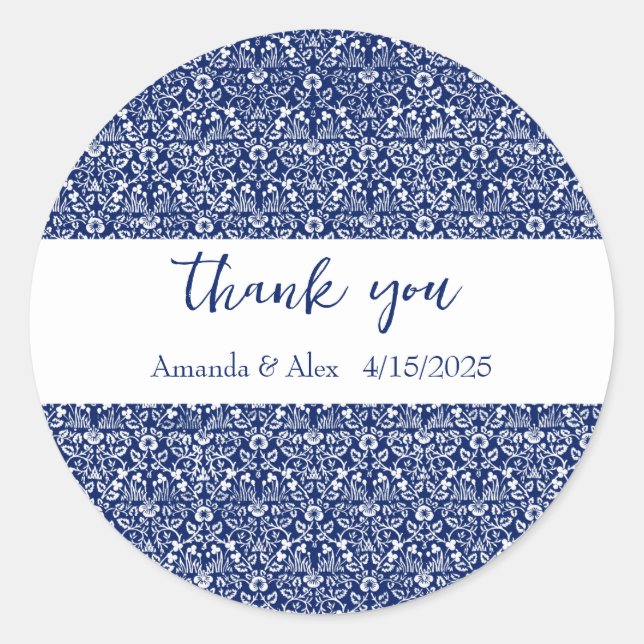 William Morris blue floral pattern personalised  Classic Round Sticker (Front)