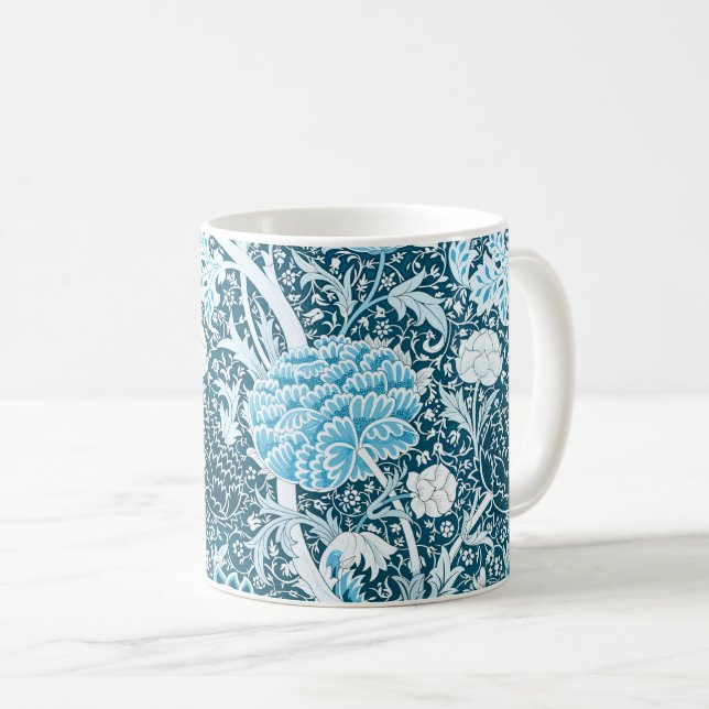 William Morris Blue Floral Pattern Pre-Raphaelites Coffee Mug (Front Right)