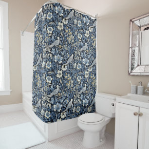 William Morris Blue Foliage Pattern Wallpaper Shower Curtain
