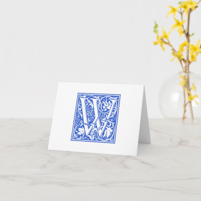 William Morris Blue Initial W Card & Envelope (Yellow Flower)