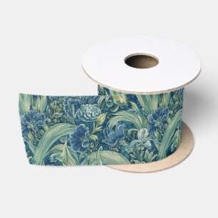 William Morris Blue Iris vintage floral pattern Satin Ribbon