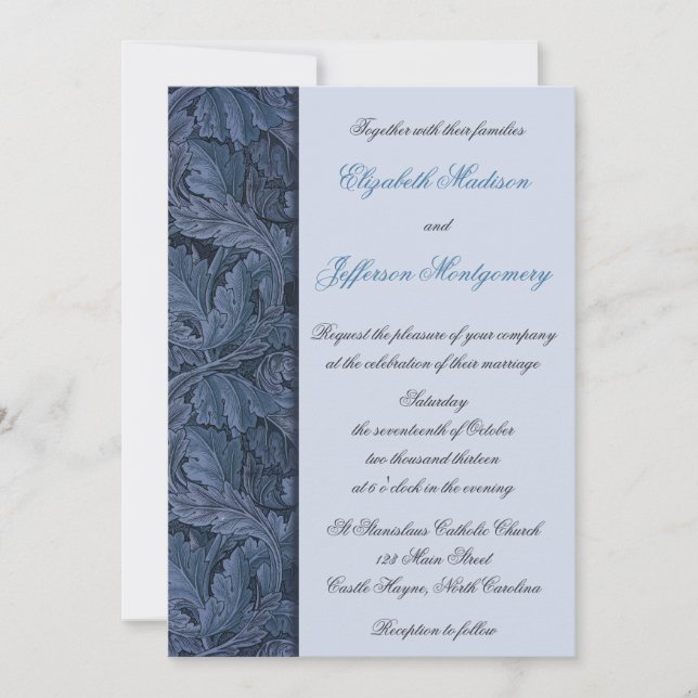 William Morris Blue Leaves Wedding Invitation (Front)