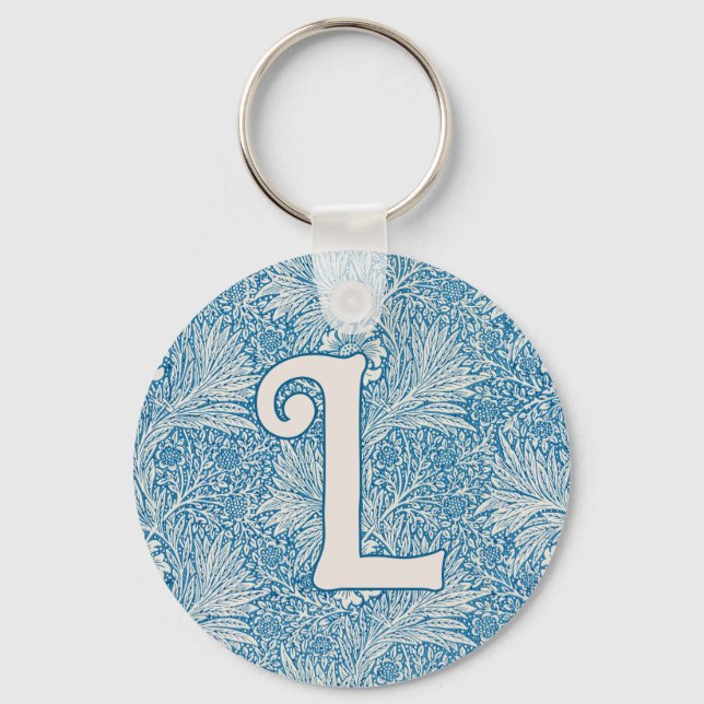 William Morris Blue Marigold Monogram Key Ring (Front)