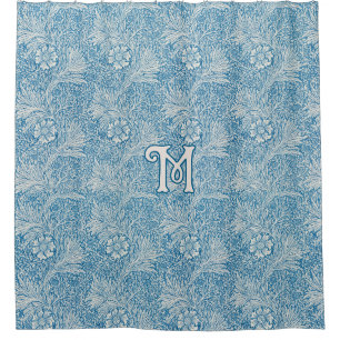 William Morris Blue Marigold Monogram Shower Curtain