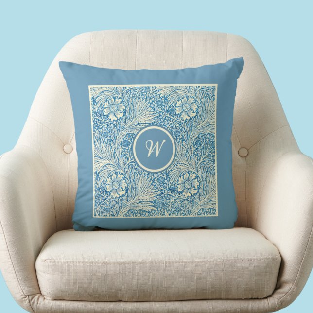 William Morris Blue Marigold Pattern with Initial Cushion (Creator Uploaded)