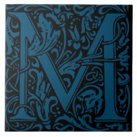 William Morris Blue Monogrammed Letter M