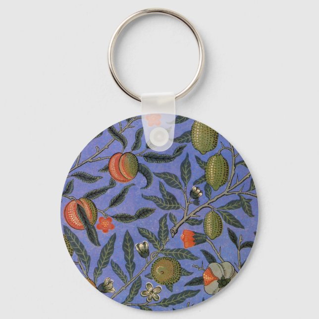 William Morris Blue Wallpaper Pattern Key Ring (Front)