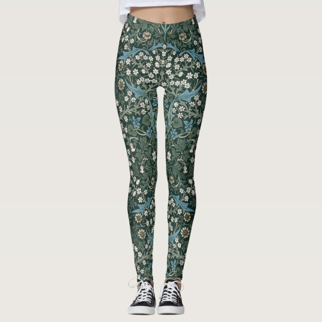William Morris Blue White & Green Floral Leggings (Front)