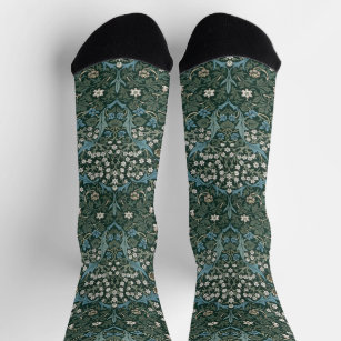 William Morris Blue White & Green Floral Socks