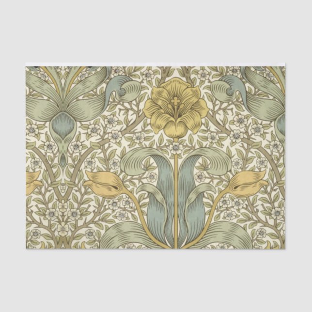 William Morris Blue Yellow Floral Tissue Paper  (Front)