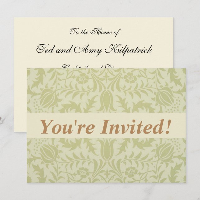 William Morris Borage vintage soft green damask Invitation (Front/Back)