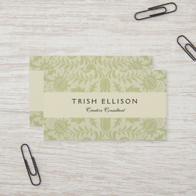 William Morris Borage Wedding Soft Green Business Card (Front/Back In Situ)