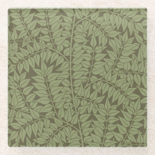 William Morris Branch Leaves Wallpaper Glass Coaster (Front)