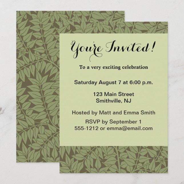 William Morris Branch Leaves Wallpaper Invitation (Front/Back)