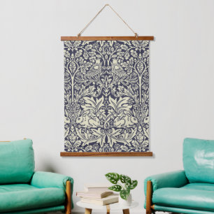 William Morris Brer Rabbit Vintage Blue Pattern Hanging Tapestry