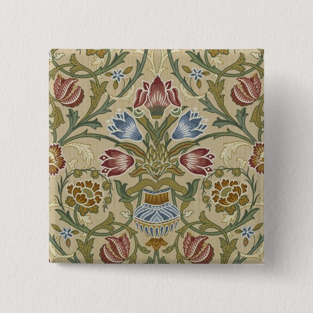 William Morris Brocade Floral Wallpaper Pattern 15 Cm Square Badge (Front)