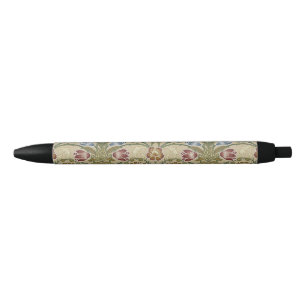 William Morris Brocade Floral Wallpaper Pattern Black Ink Pen