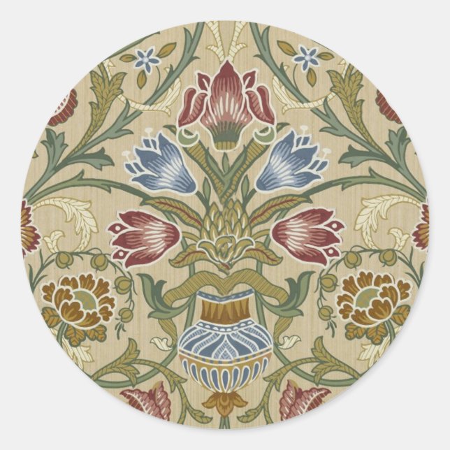 William Morris Brocade Floral Wallpaper Pattern Classic Round Sticker (Front)