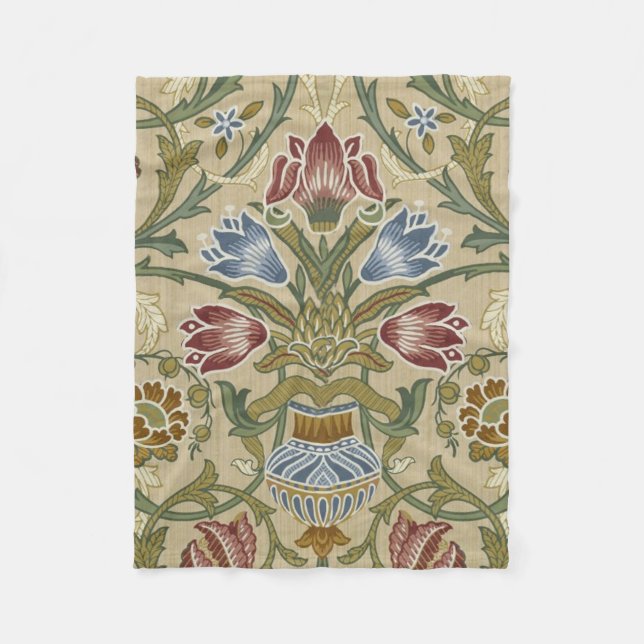William Morris Brocade Floral Wallpaper Pattern Fleece Blanket (Front)
