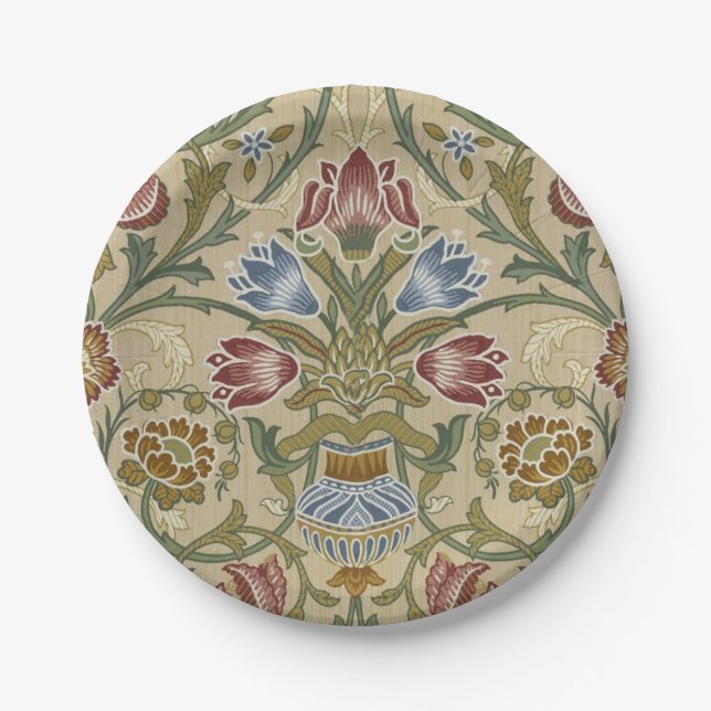 William Morris Brocade Floral Wallpaper Pattern Paper Plate (Front)