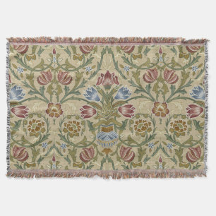 William Morris Brocade Floral Wallpaper Pattern Throw Blanket